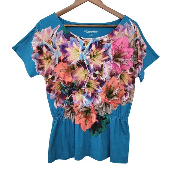 Soft Surroundings Womens Floral Print Top Size S Multicolor Tropical Summer NWT - Picture 1 of 7